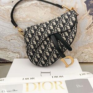 Dior Monogram Black and Cream Saddle Bag